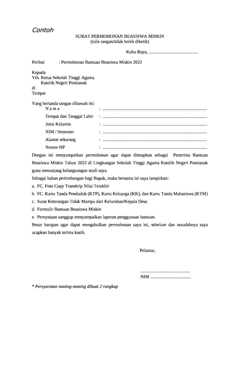 Surat Permohonan Beasiswa Miskin